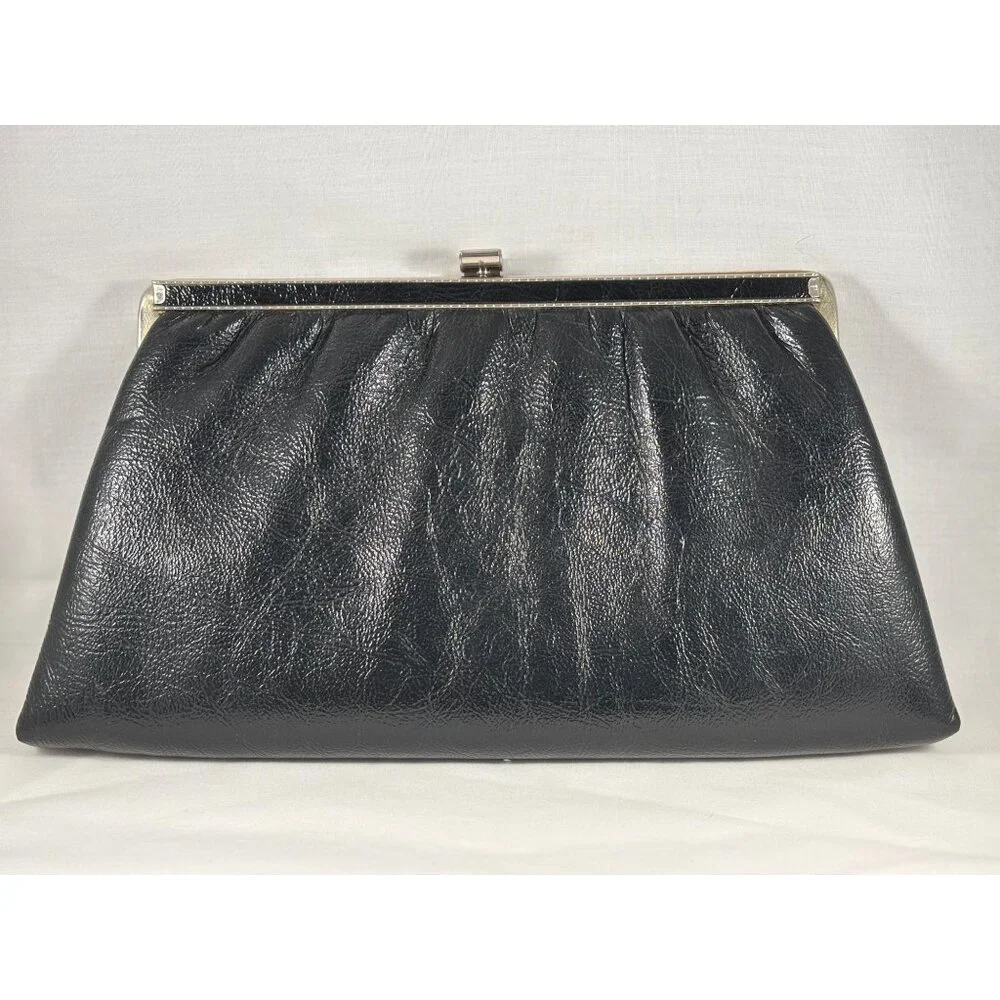 Black Clutch Evening Bag Harry Levine HL Purse USA Silver Hardware Vintage - Picture 3 of 8